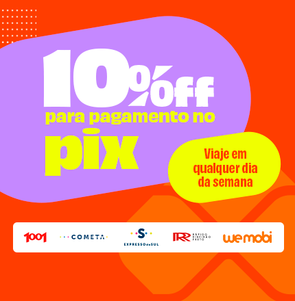 Promo Pix - 10%off para viajar em mais de 4mil rotas